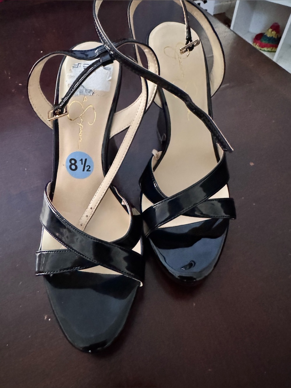Jessica Simpson Black Patent Leather Strappy Platform Heels - Size 8.5 Heels